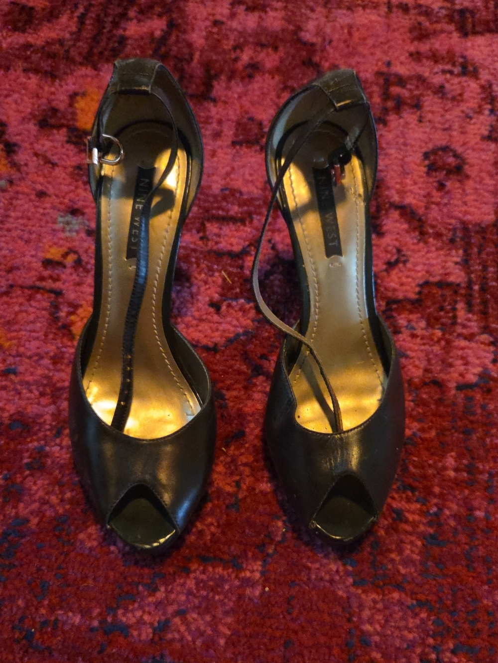 Nine West Brown Peep-Toe Ankle-Strap Heels with Gold Insole